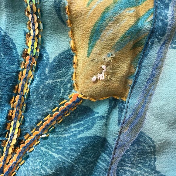Indie Ella Silk Robe One Size Blue Green Boho Floral Beaded Sequined Kimono - Picture 10 of 16